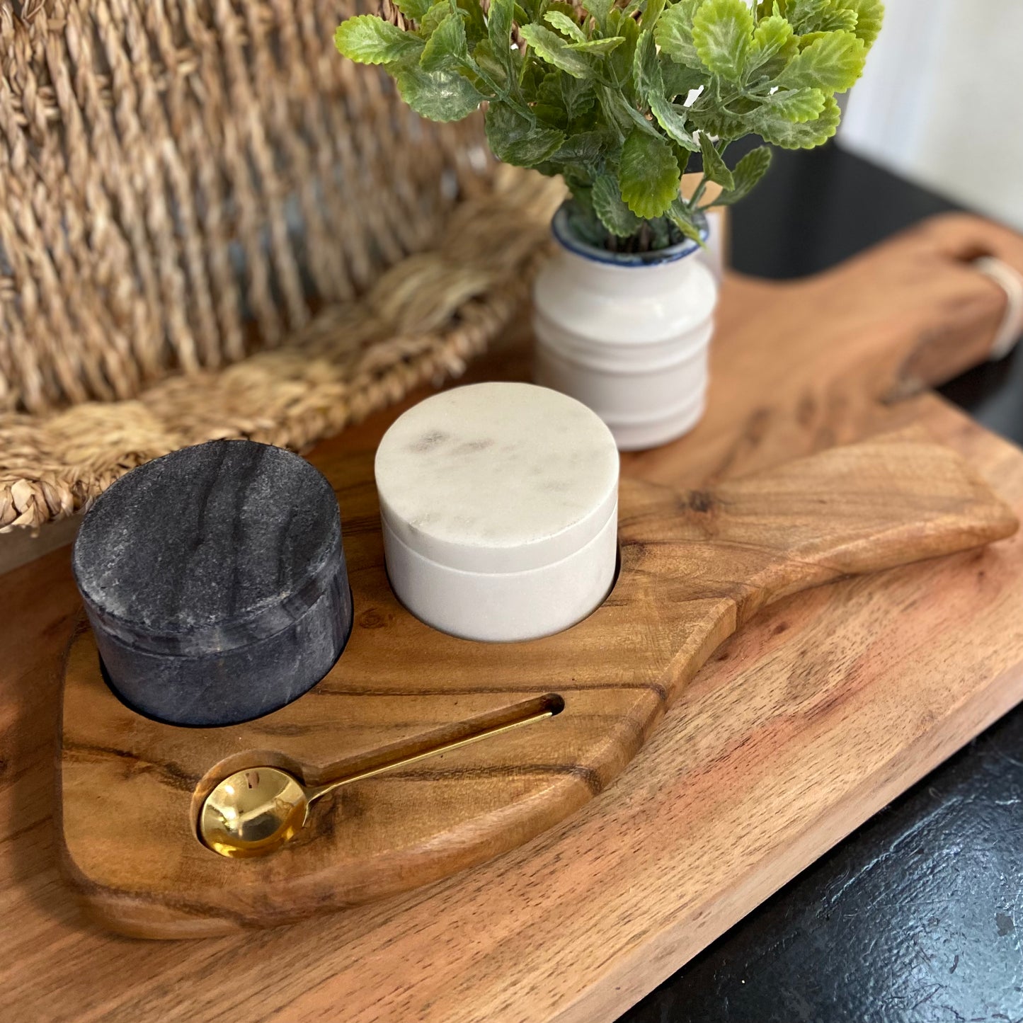 Wood Board with Salt & Pepper Cellars