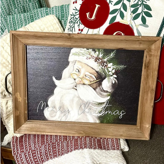 Wooden Merry Christmas Tray