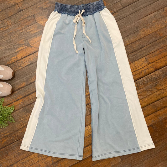 Color Block Denim Drawstring Pants