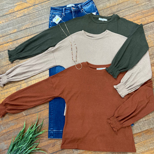 Light Knit Top with Ruffle Wrists