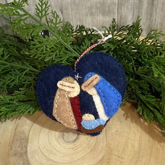 Heart Nativity Wool Ornament