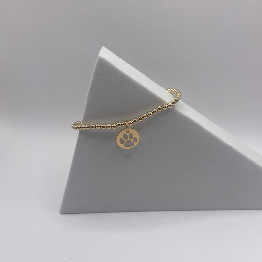 enewton 3mm Bead Bracelet- Paw Print Gold Disc
