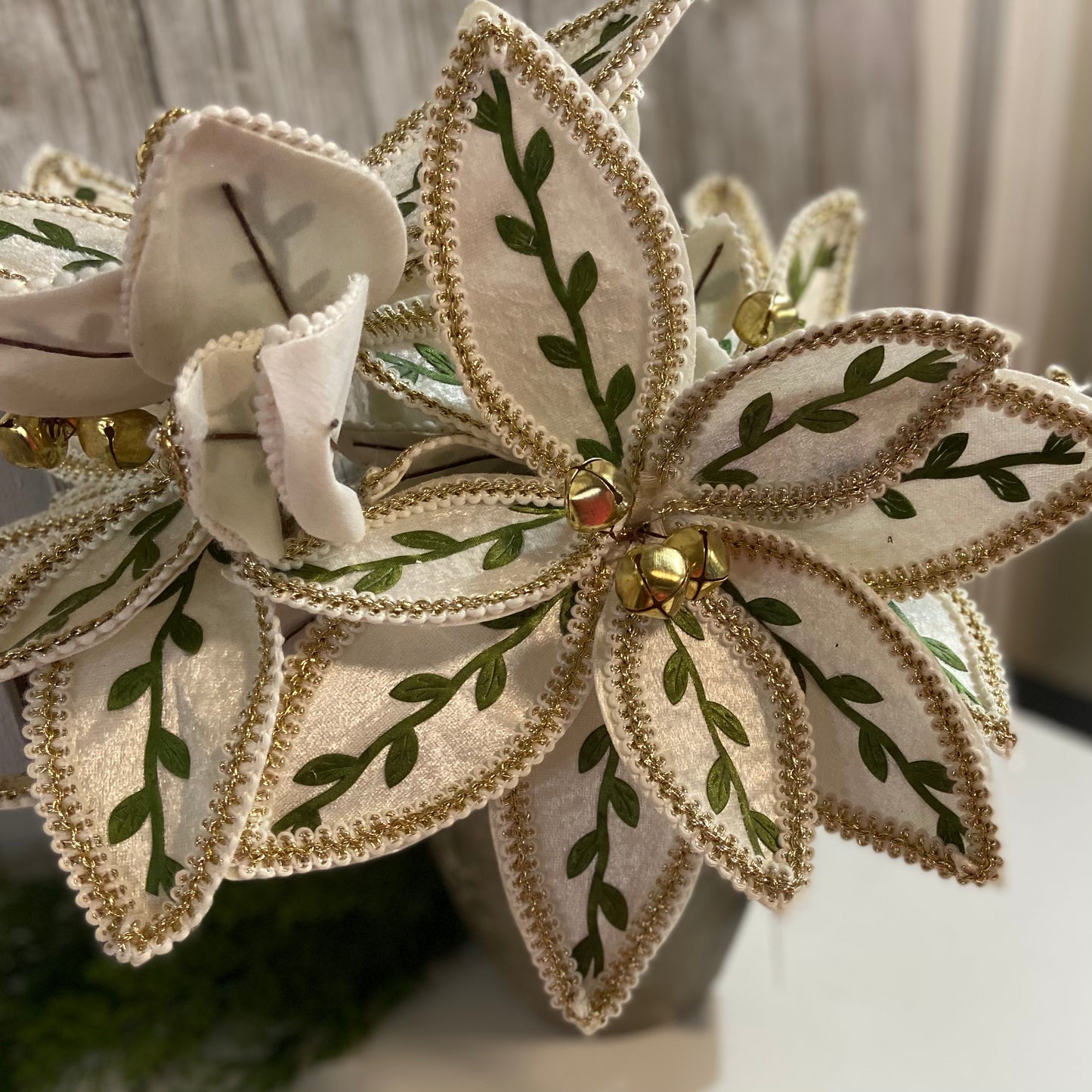 Ivory Poinsettia with Green Vines
