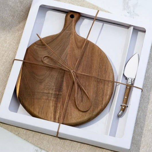 Round Acacia Cheese Board Set