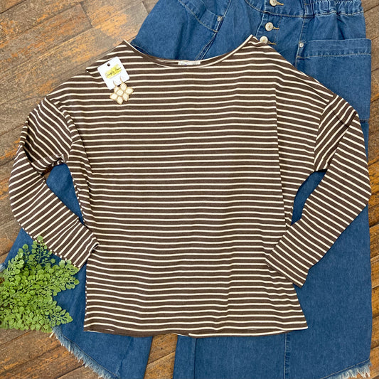 Ribbed Stripe Long Sleeve Top