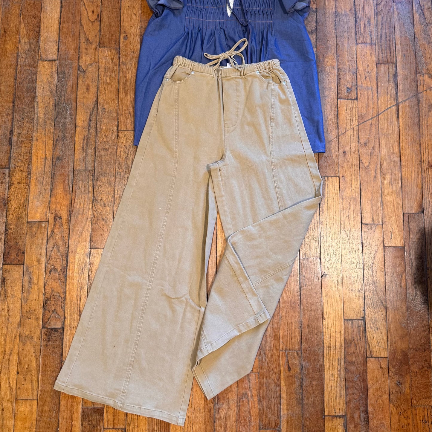 Mineral Washed Waist Tie Wide Leg Pants