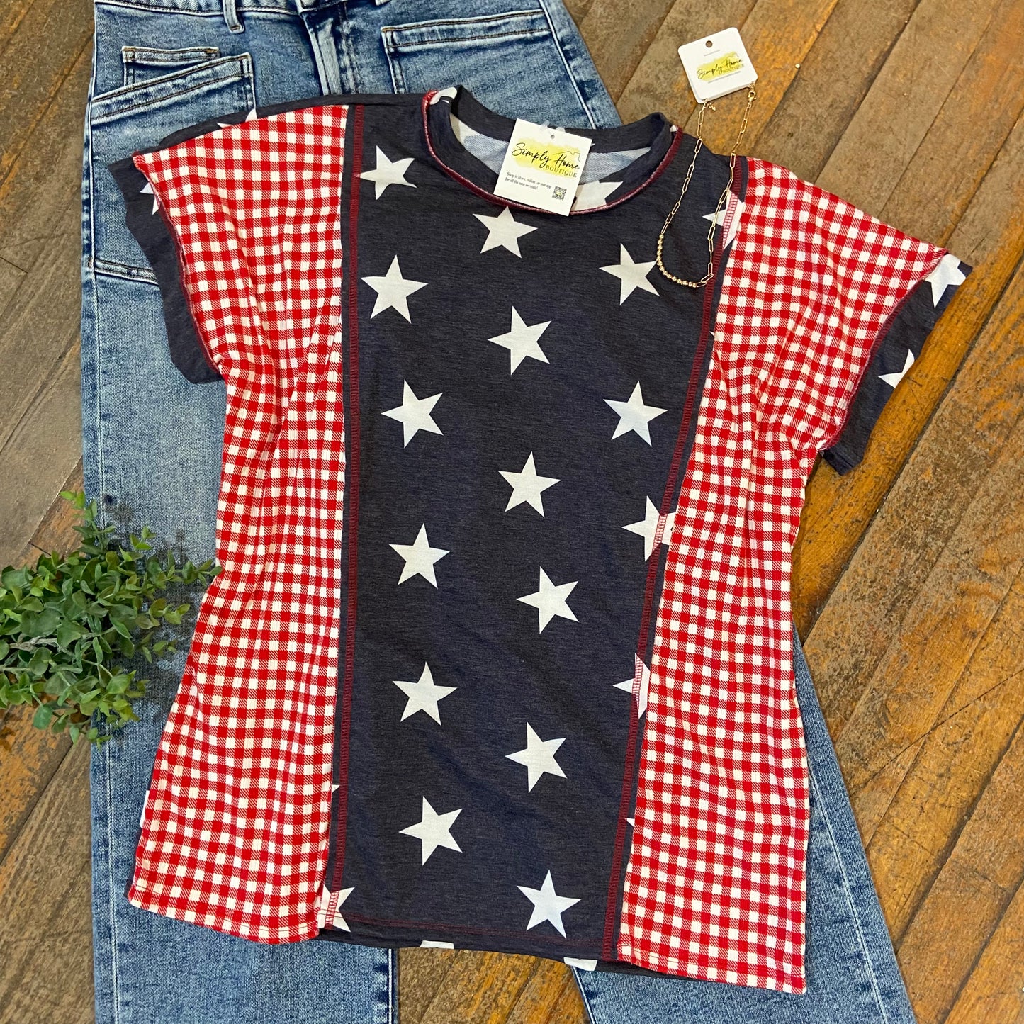 Red, White and Blue Gingham Shirt