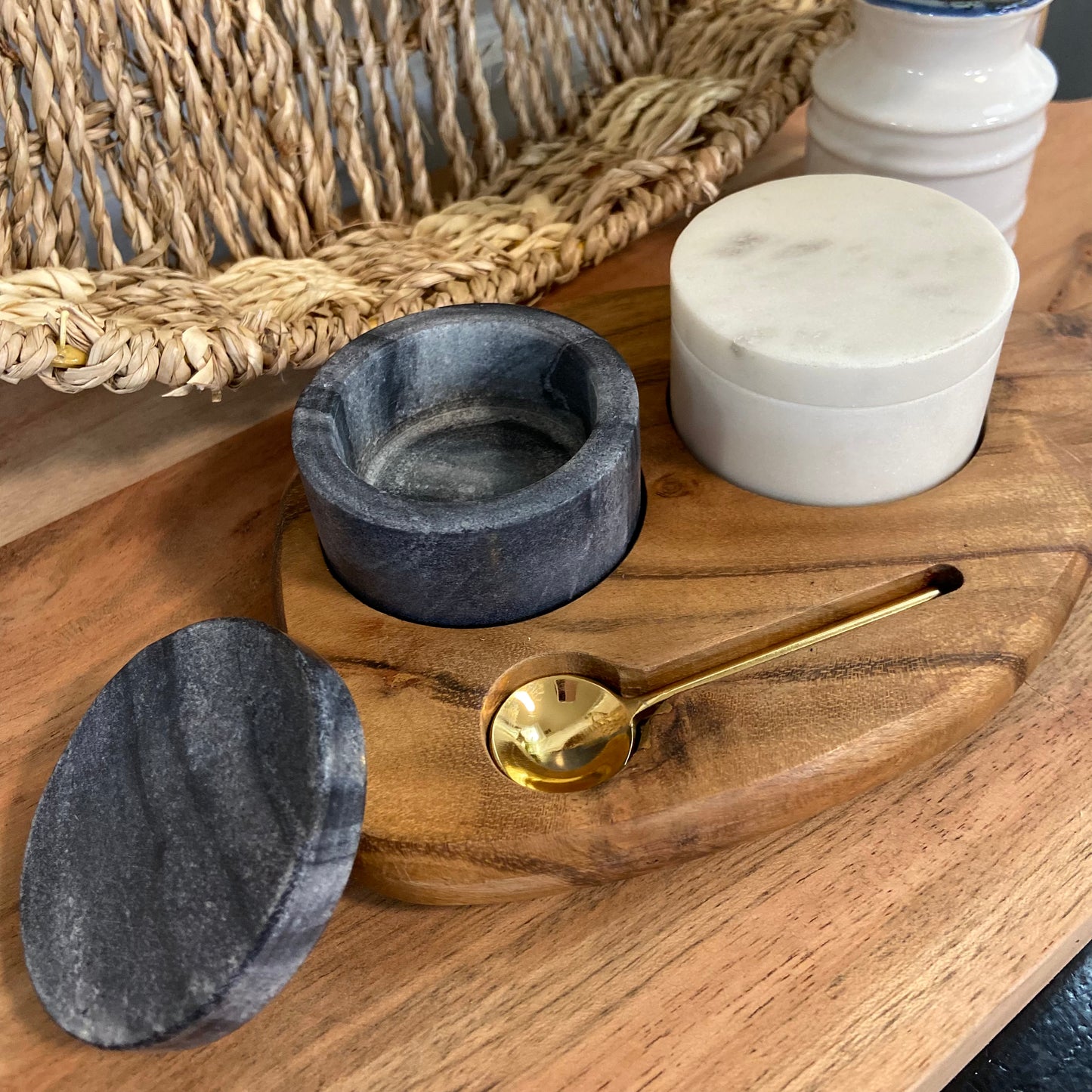 Wood Board with Salt & Pepper Cellars