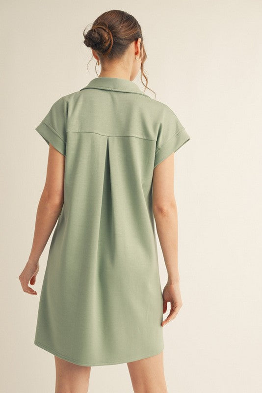 Solid Open Collar Dress