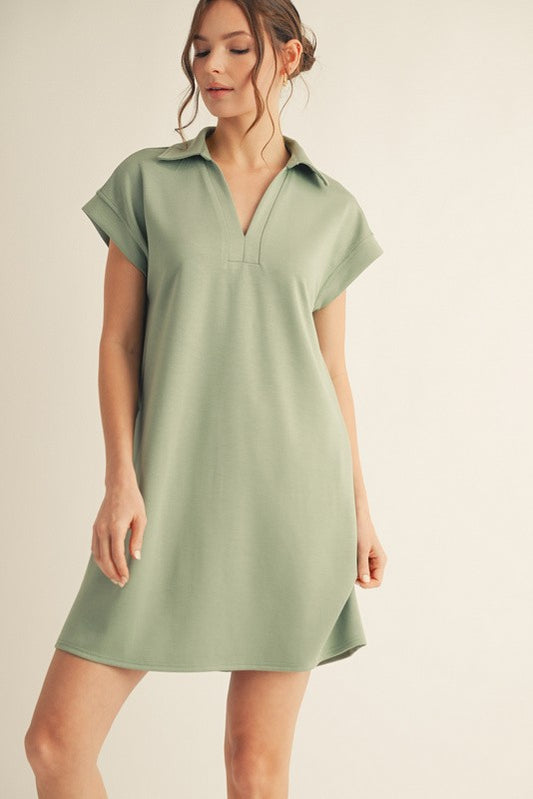 Solid Open Collar Dress