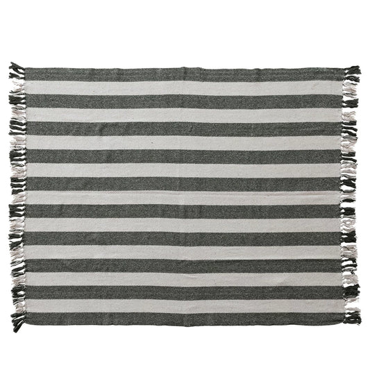 Natural and Green Striped Throw Blanket