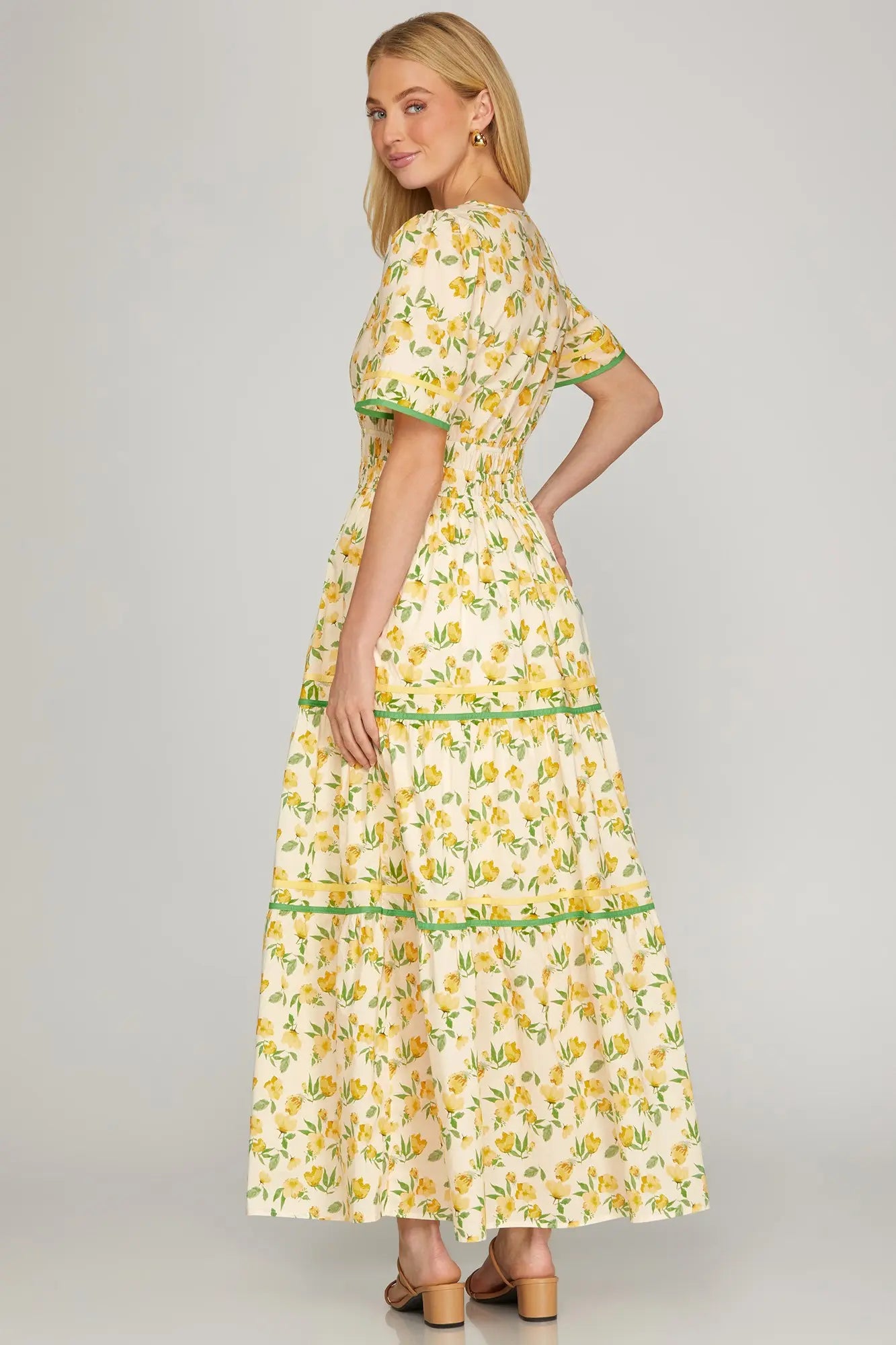 Yellow Floral Tiered Maxi Dress