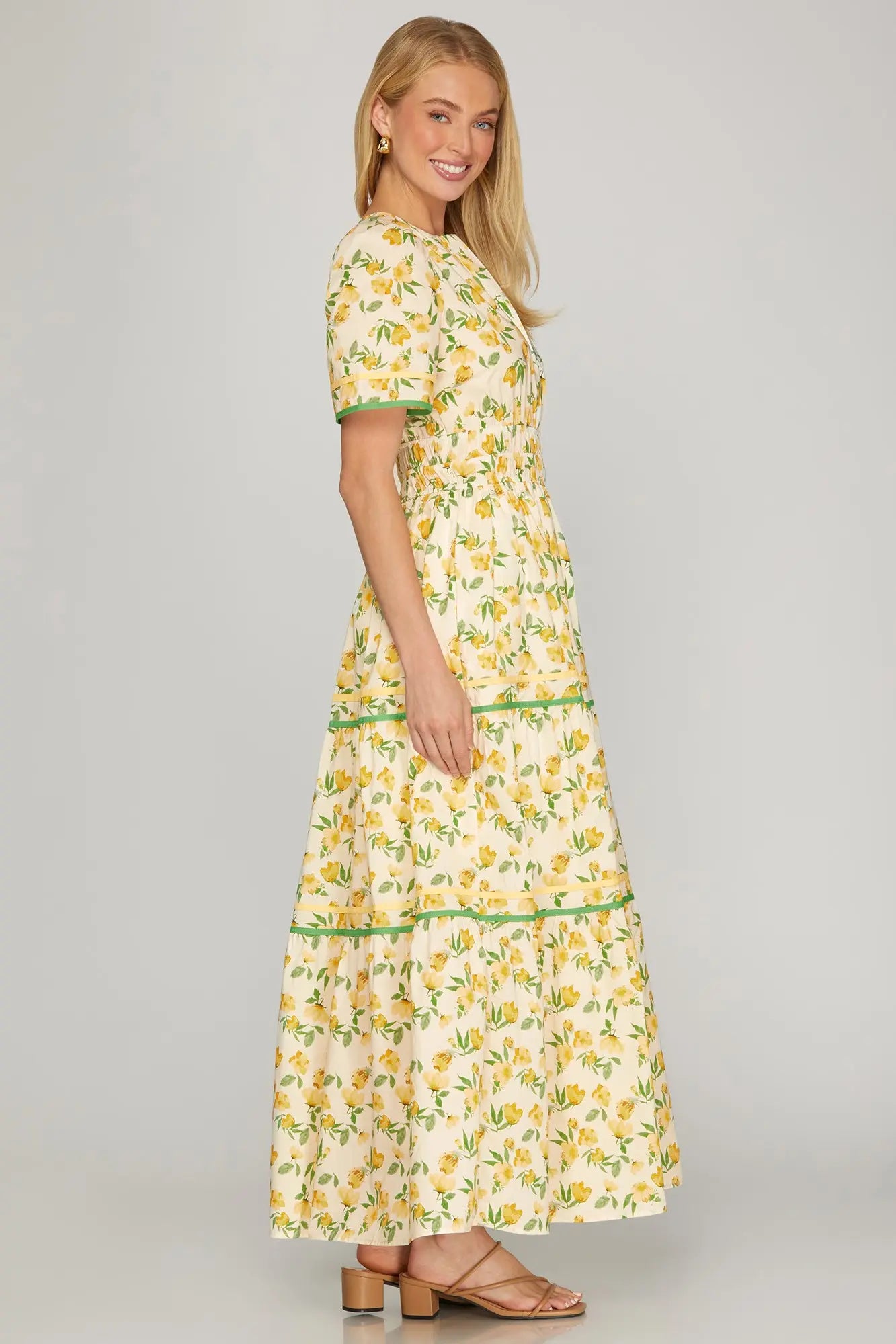 Yellow Floral Tiered Maxi Dress