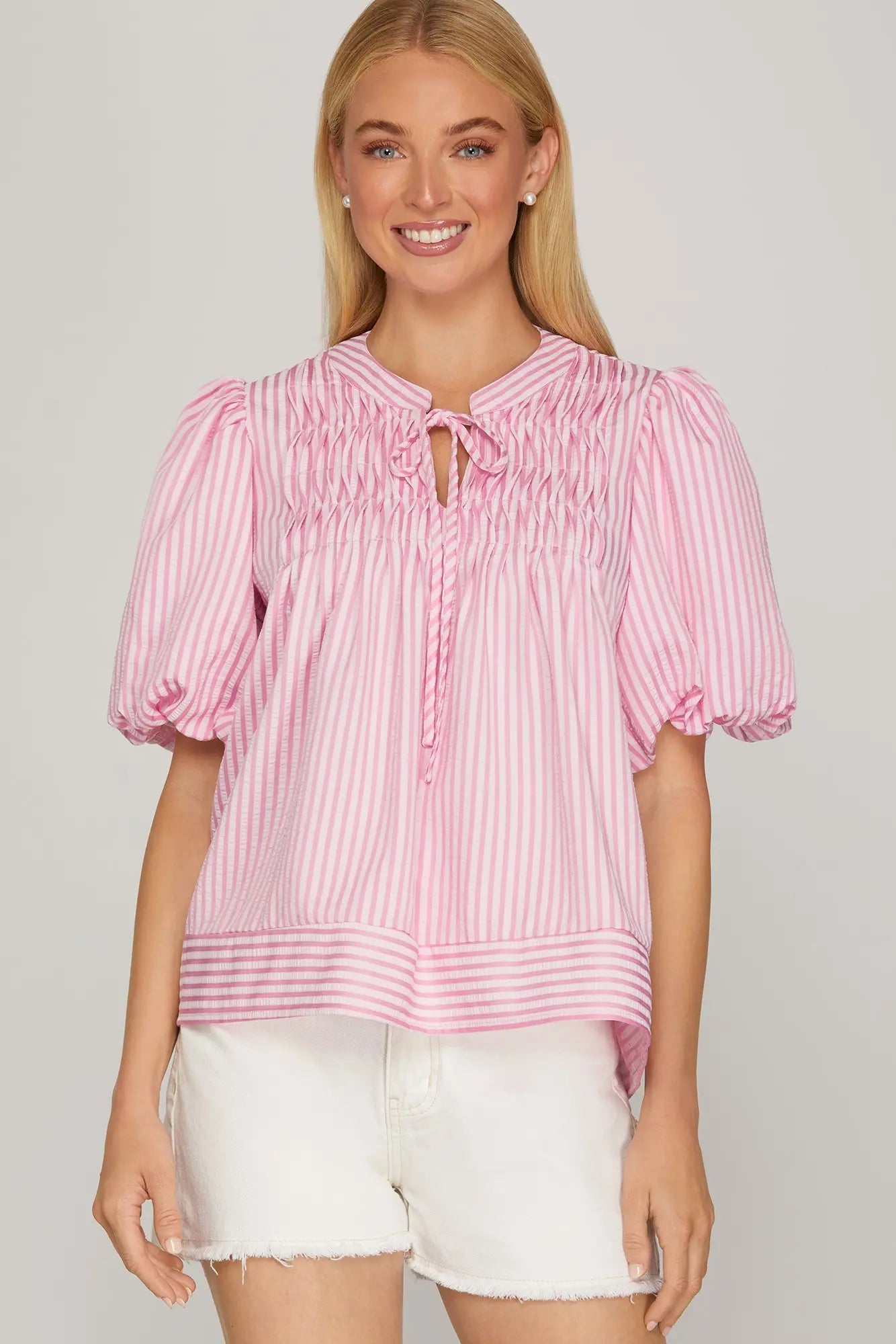 Puff Sleeve Woven Stripe Top