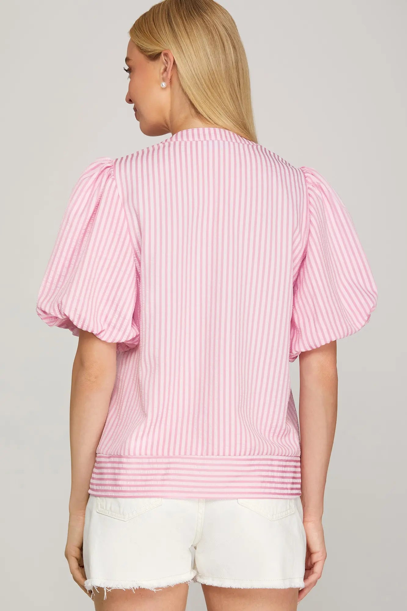 Puff Sleeve Woven Stripe Top