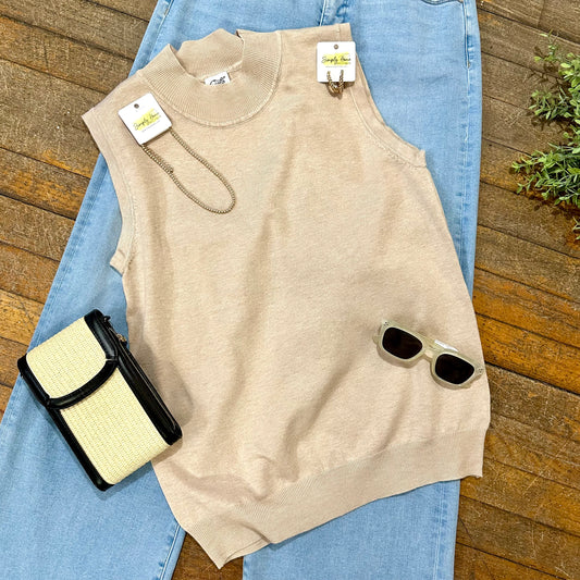 Mock Neck Sleeveless Sweater