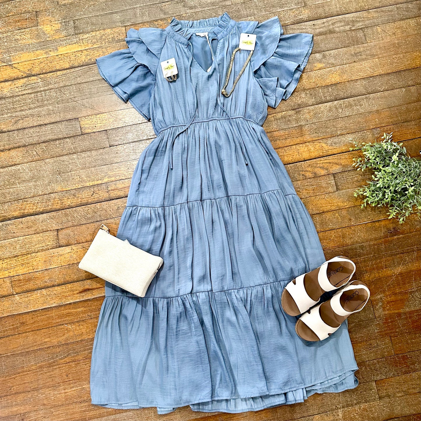 Blue Ruffle Sleeve Tier Dress