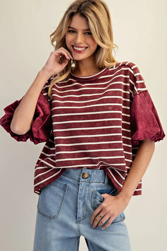 Puff Sleeve Round Neck Top