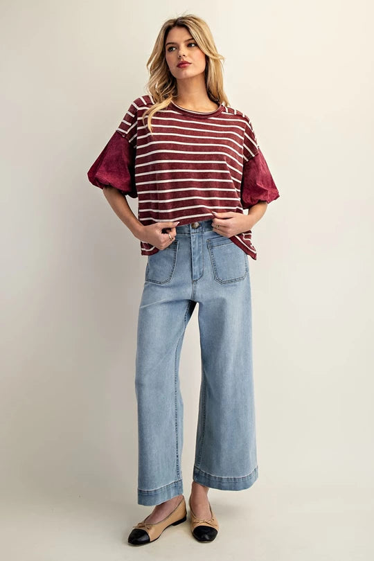 Puff Sleeve Round Neck Top