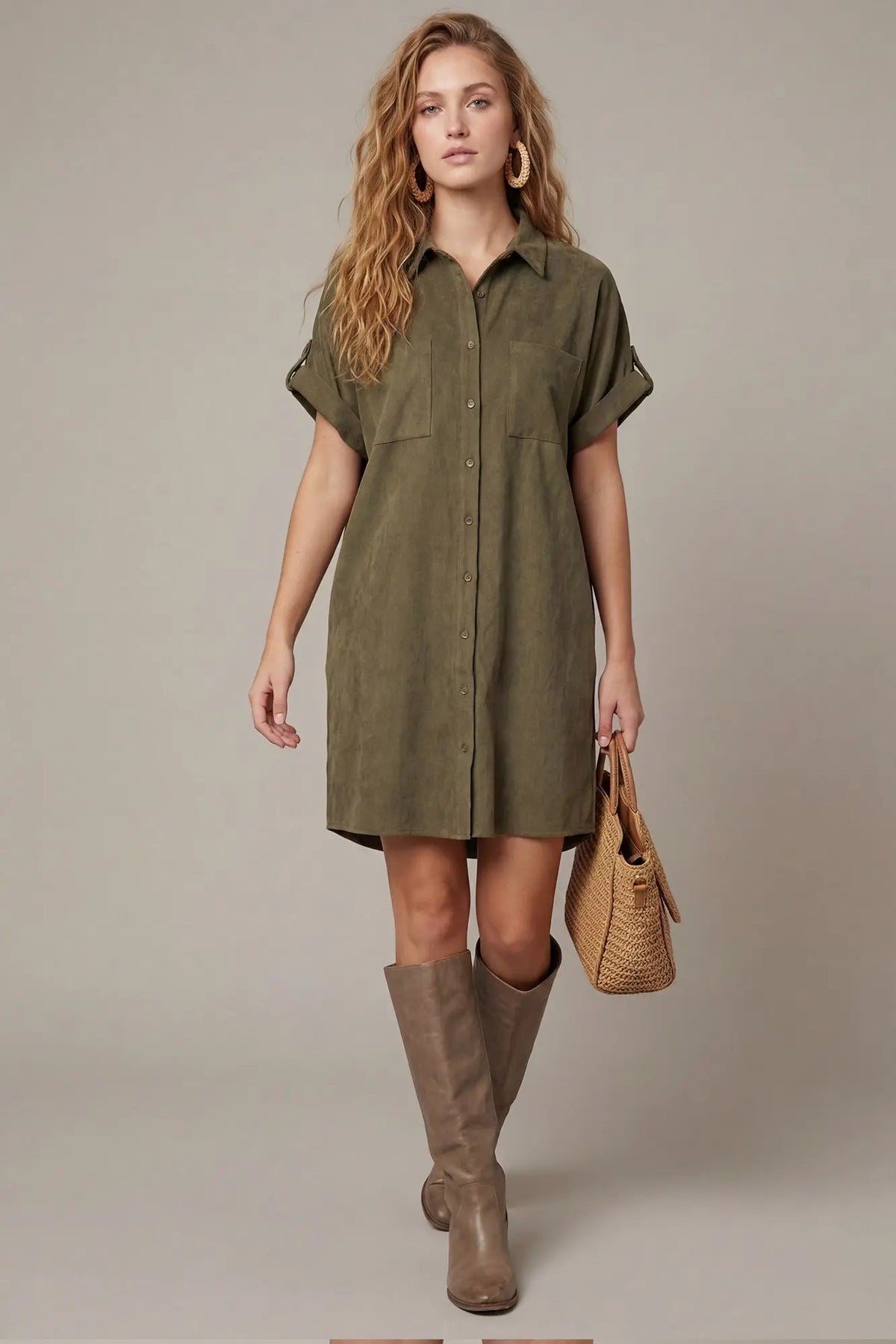 Suede Shirt Dress