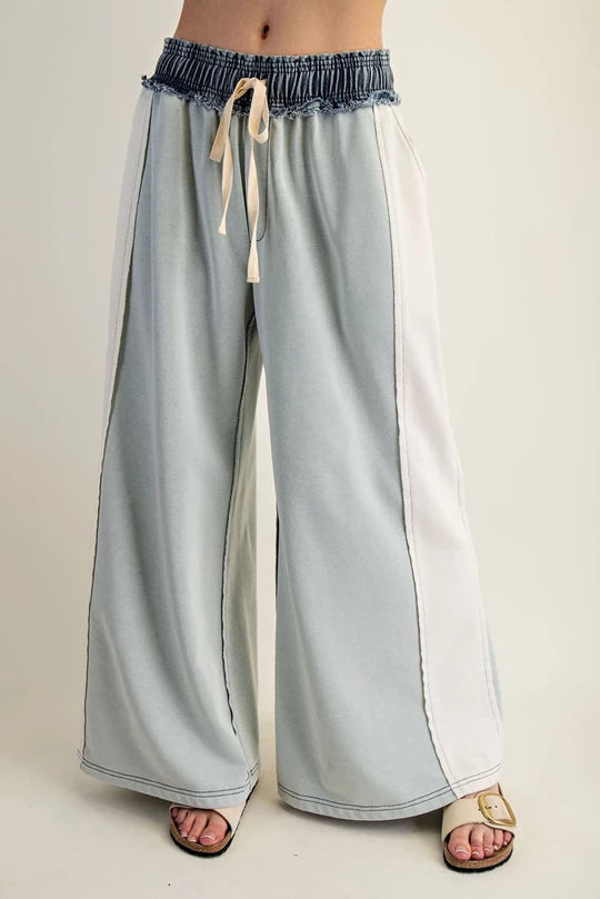 Color Block Denim Drawstring Pants