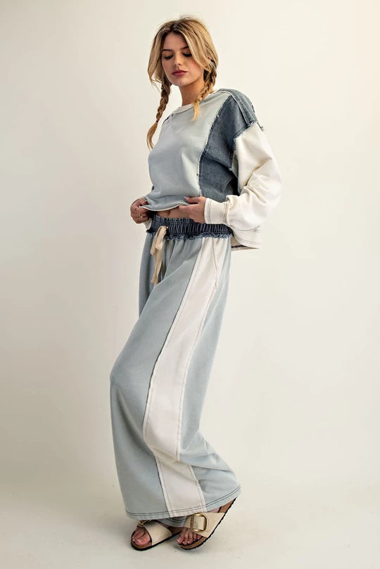 Color Block Denim Drawstring Pants