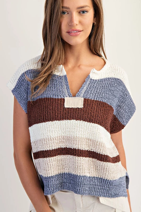 Striped Cap Sleeve Sweater