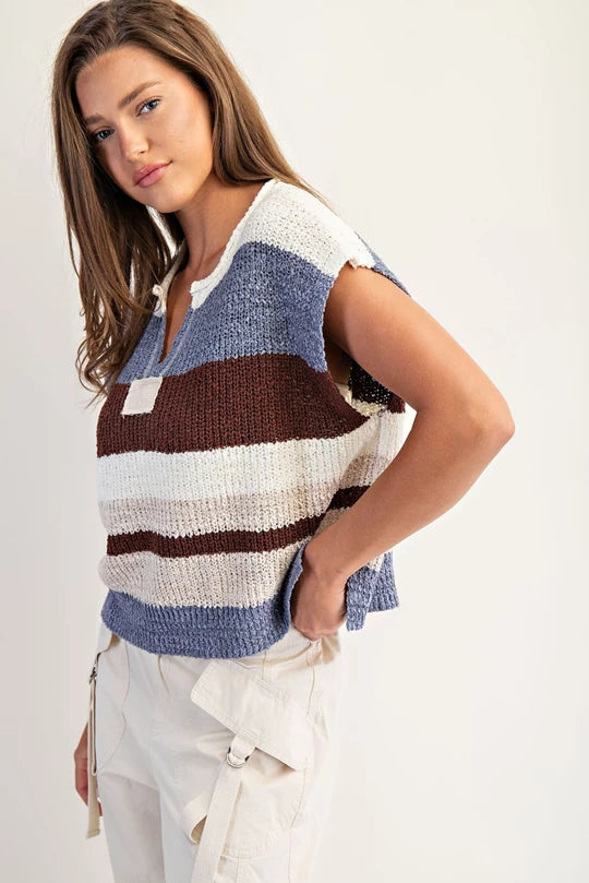 Striped Cap Sleeve Sweater