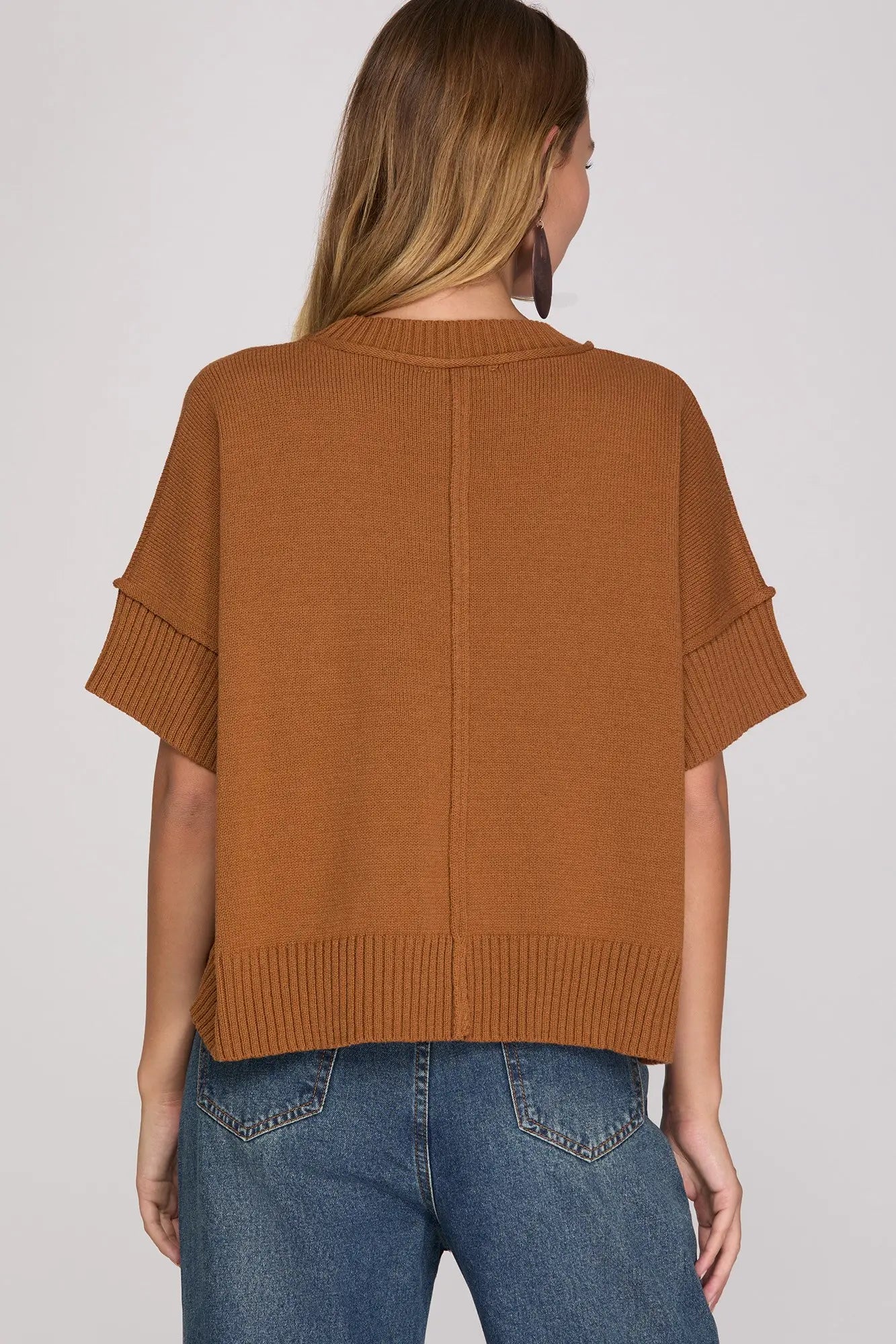 Drop Half Sleeve Crew Neck Sweater Top