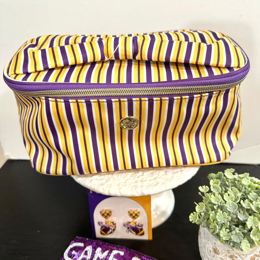 Purple & Gold Stripe Makeup Bag
