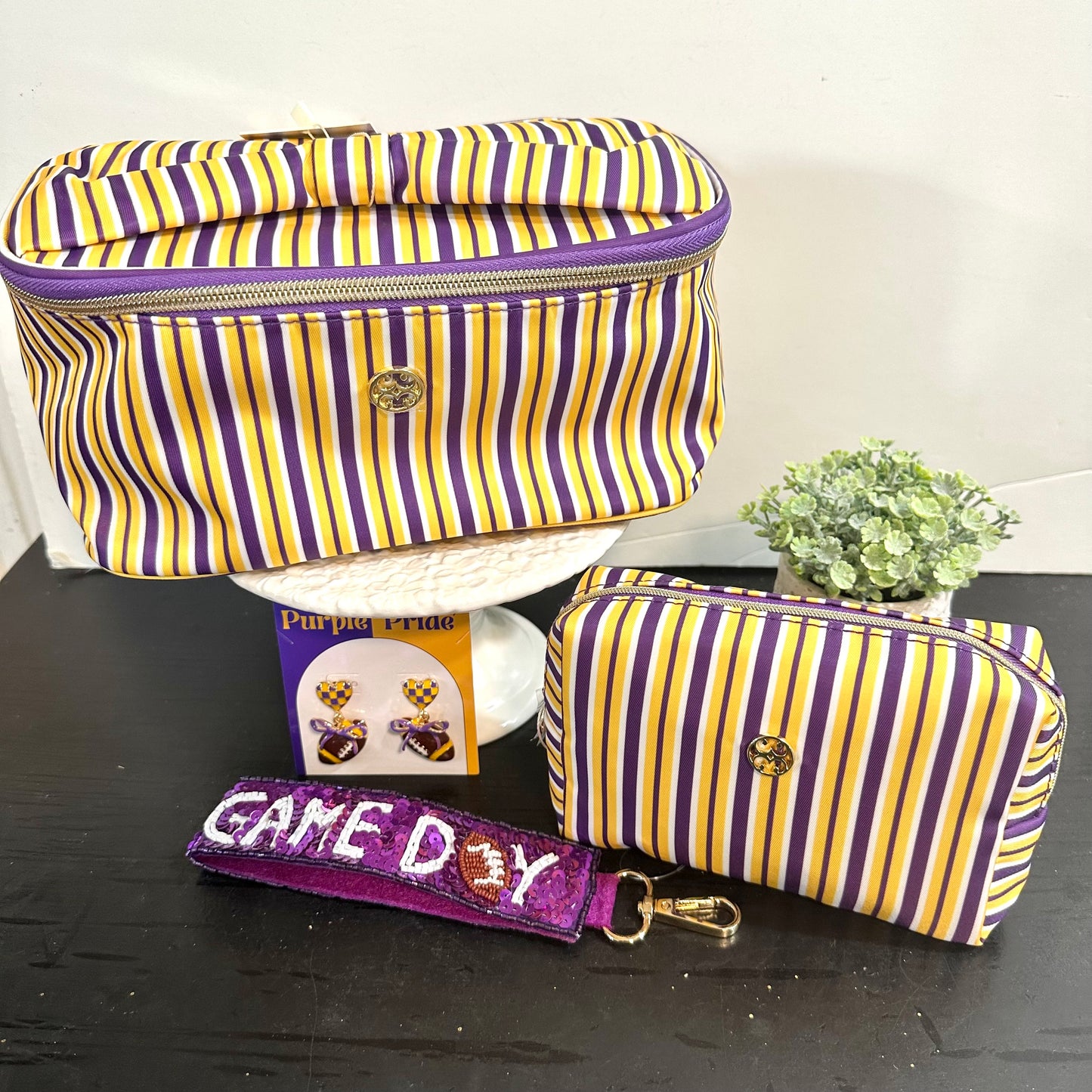 Purple & Gold Stripe Pouch