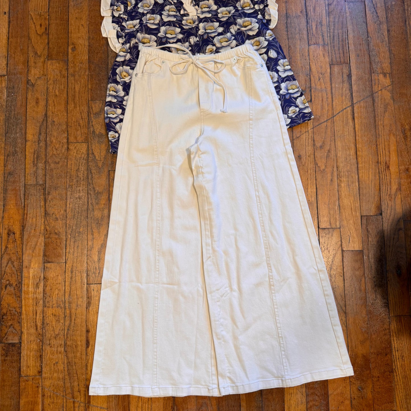 Mineral Washed Waist Tie Wide Leg Pants