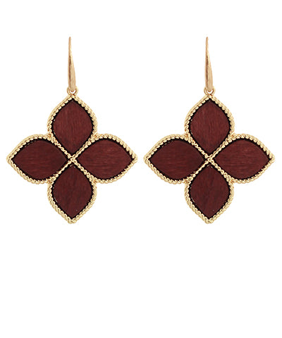 Wood Petal Flower Drop Earrings