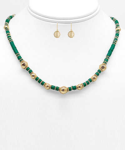 Disk and Ball Beaded Necklace