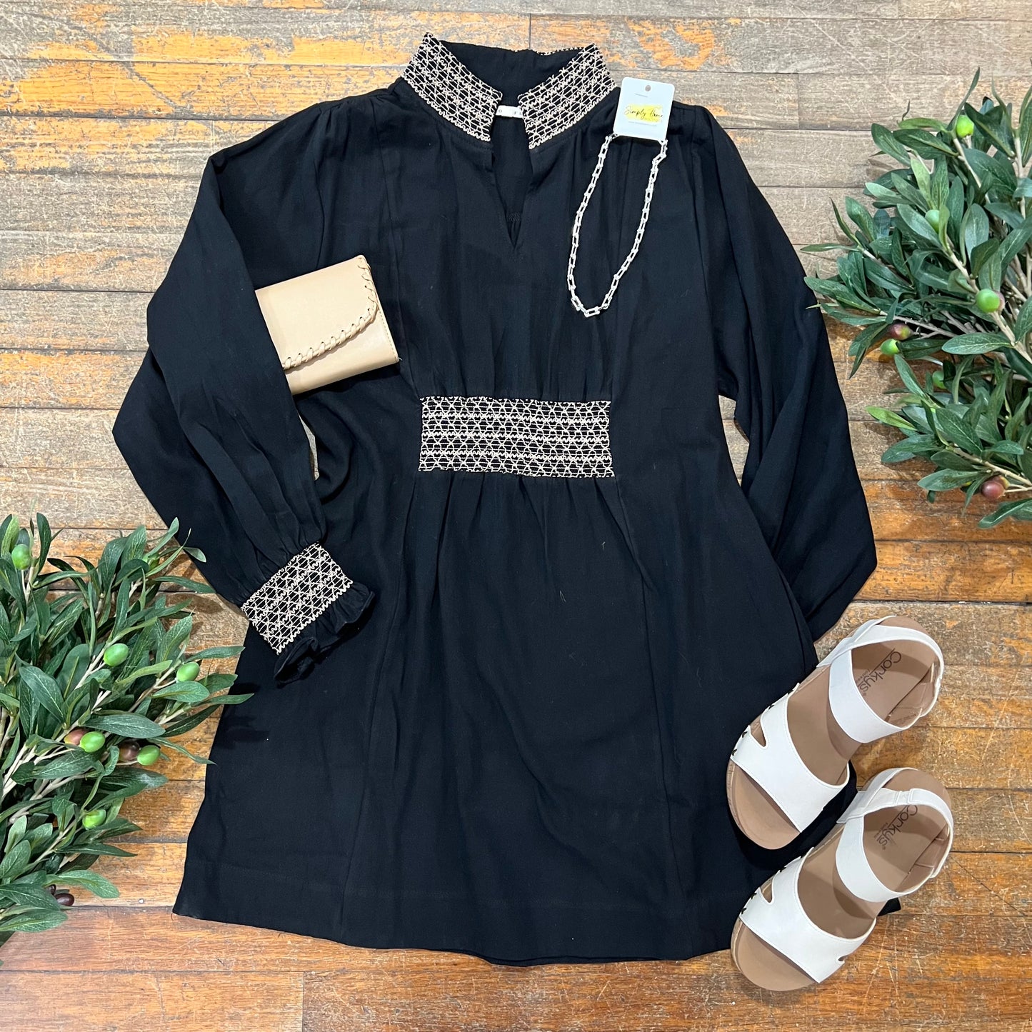 Embroidered Collar and Waist Dress