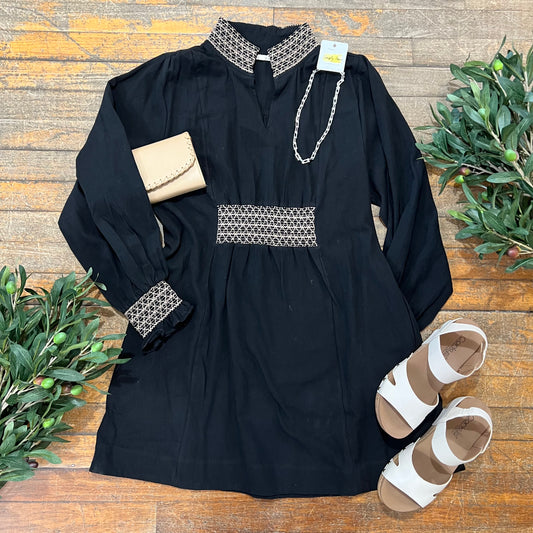 Embroidered Collar and Waist Dress