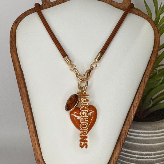 Texas Longhorns Logo Heart Paracord Necklace