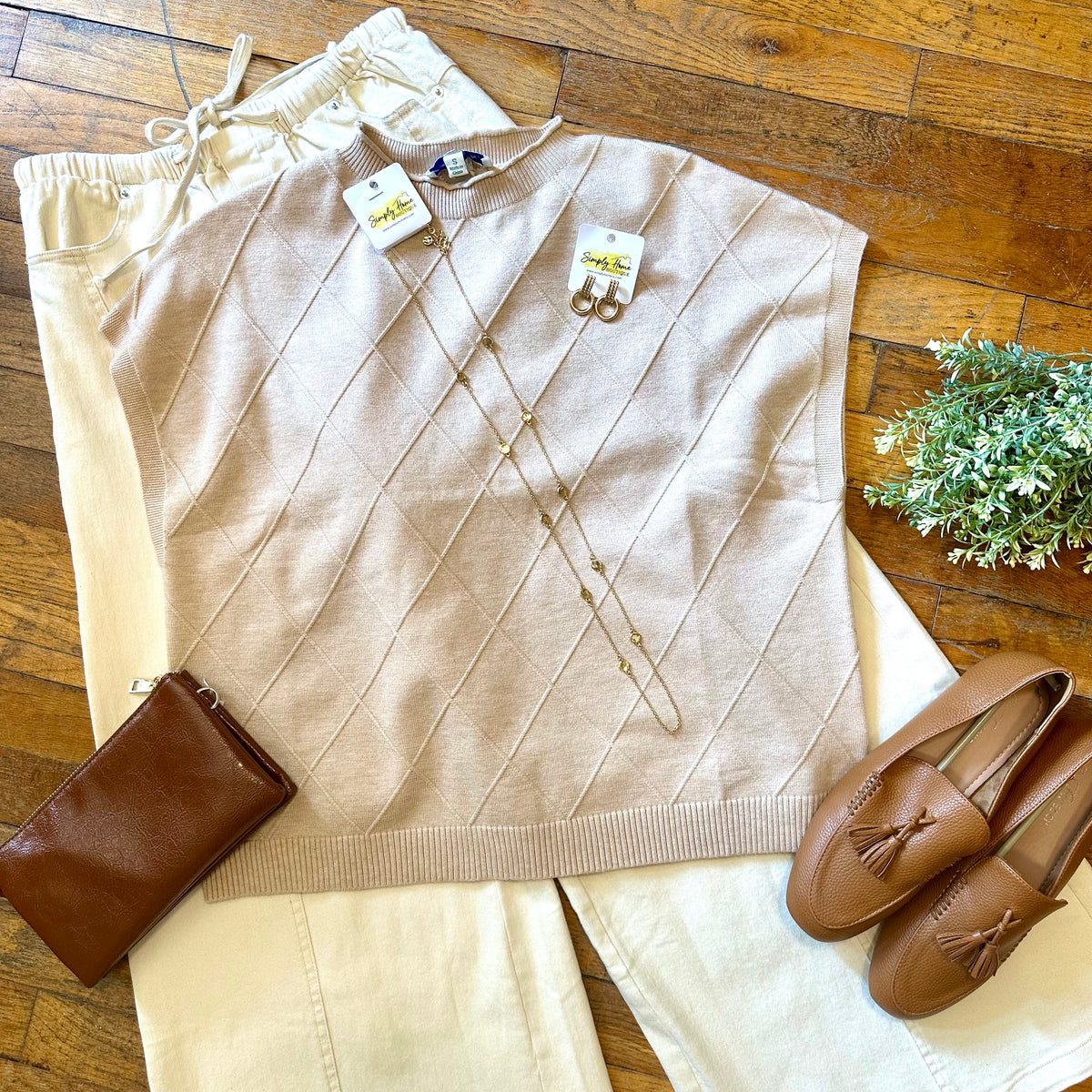 Taupe Drop Shoulder Mock Neck Sweater Vest