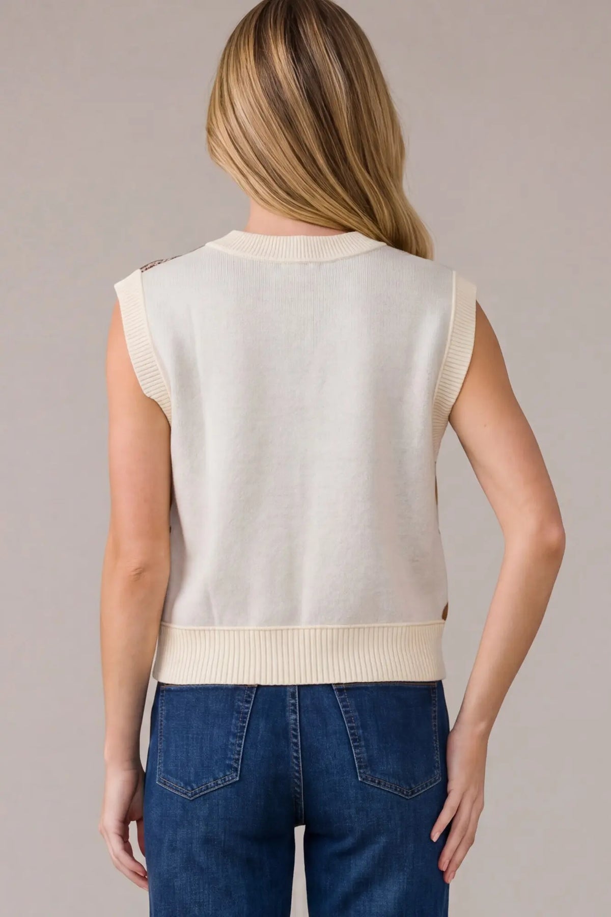 Cream Argyle Knit Sweater Vest
