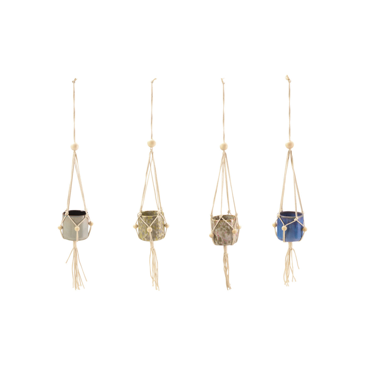 Stoneware Plant Hangers with Wood Beads