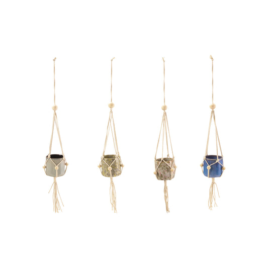 Stoneware Plant Hangers with Wood Beads