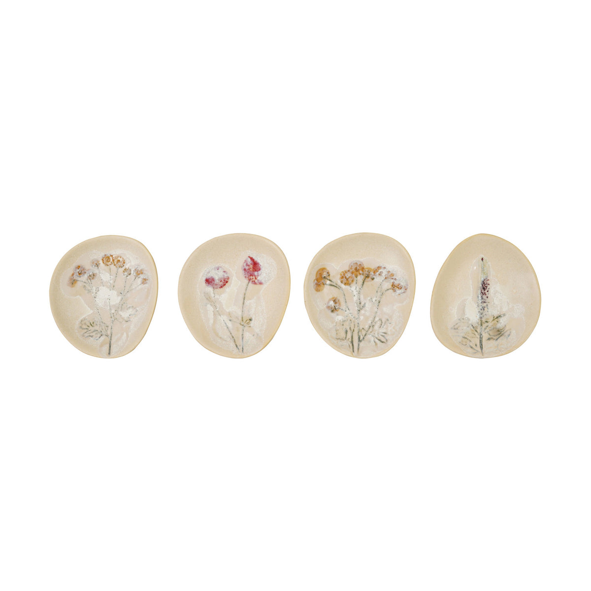 Multicolor Floral Stoneware Plate, Organic Shape