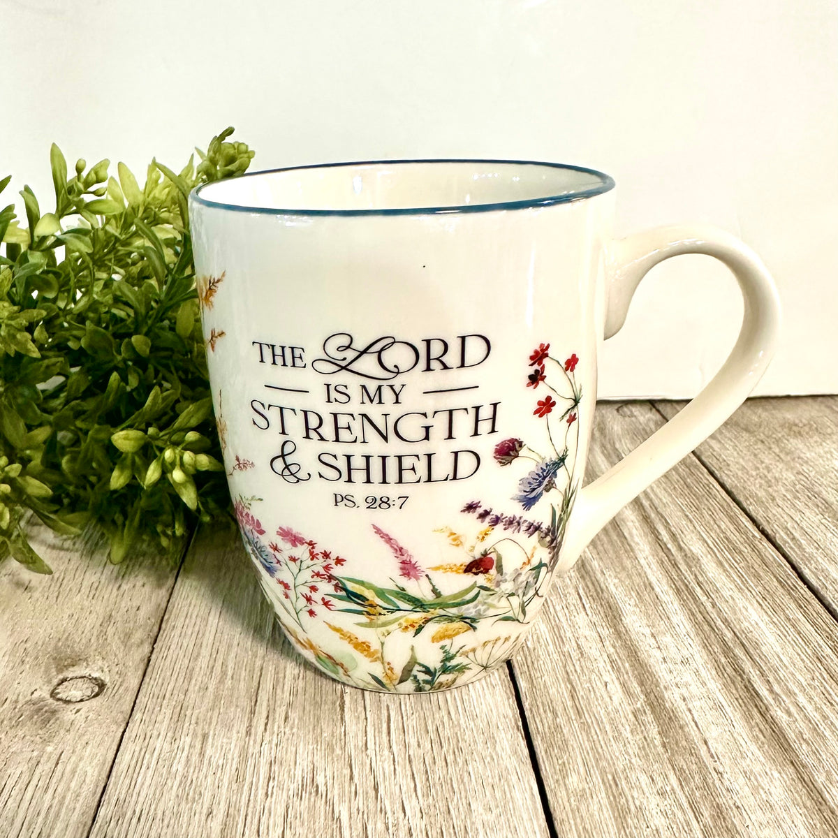 Strength and Shield Floral Meadow Ceramic Coffee Mug