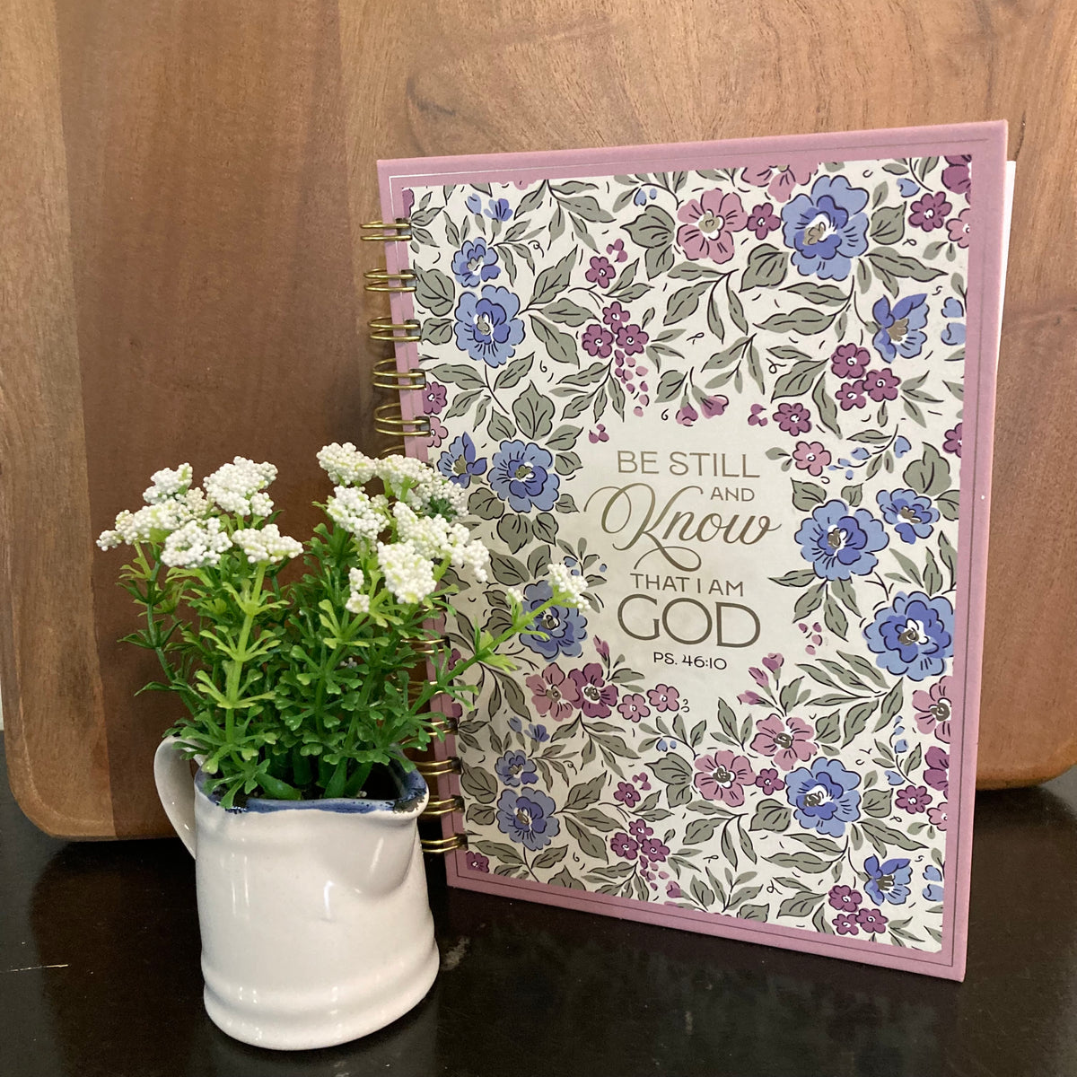 Be Still and Know Purple Floral Spiral Journal - Psalm 46:10