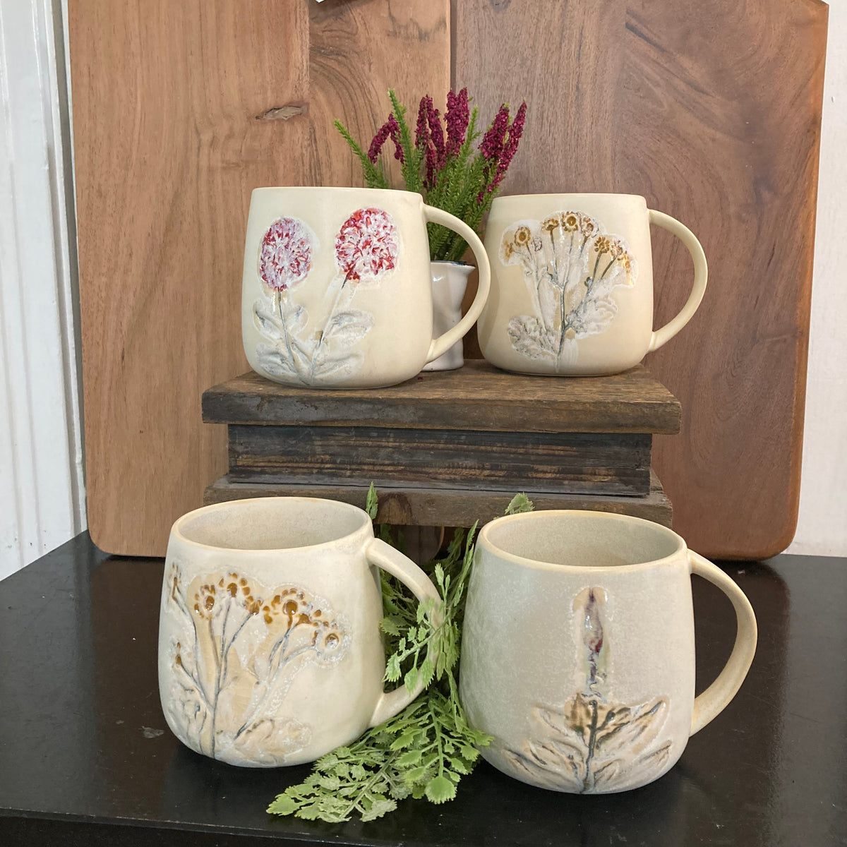 Cream Floral Mug with Multicolor Design