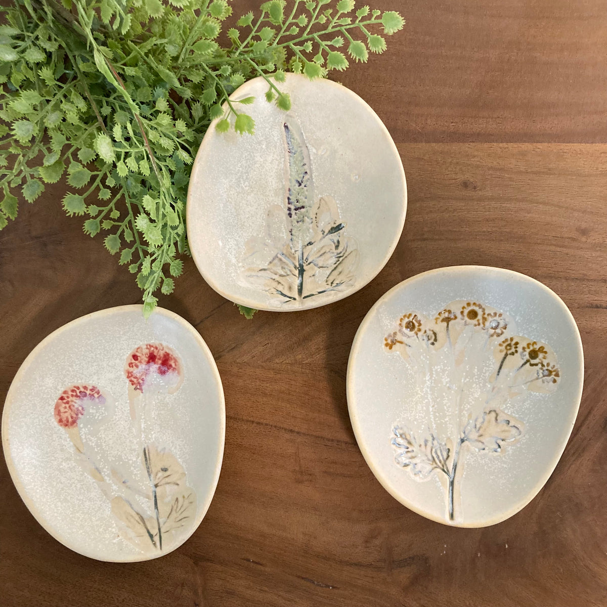 Multicolor Floral Stoneware Plate, Organic Shape