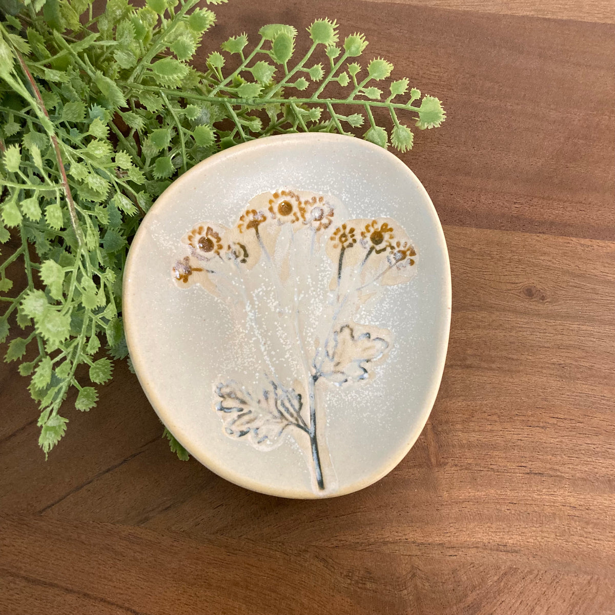 Multicolor Floral Stoneware Plate, Organic Shape