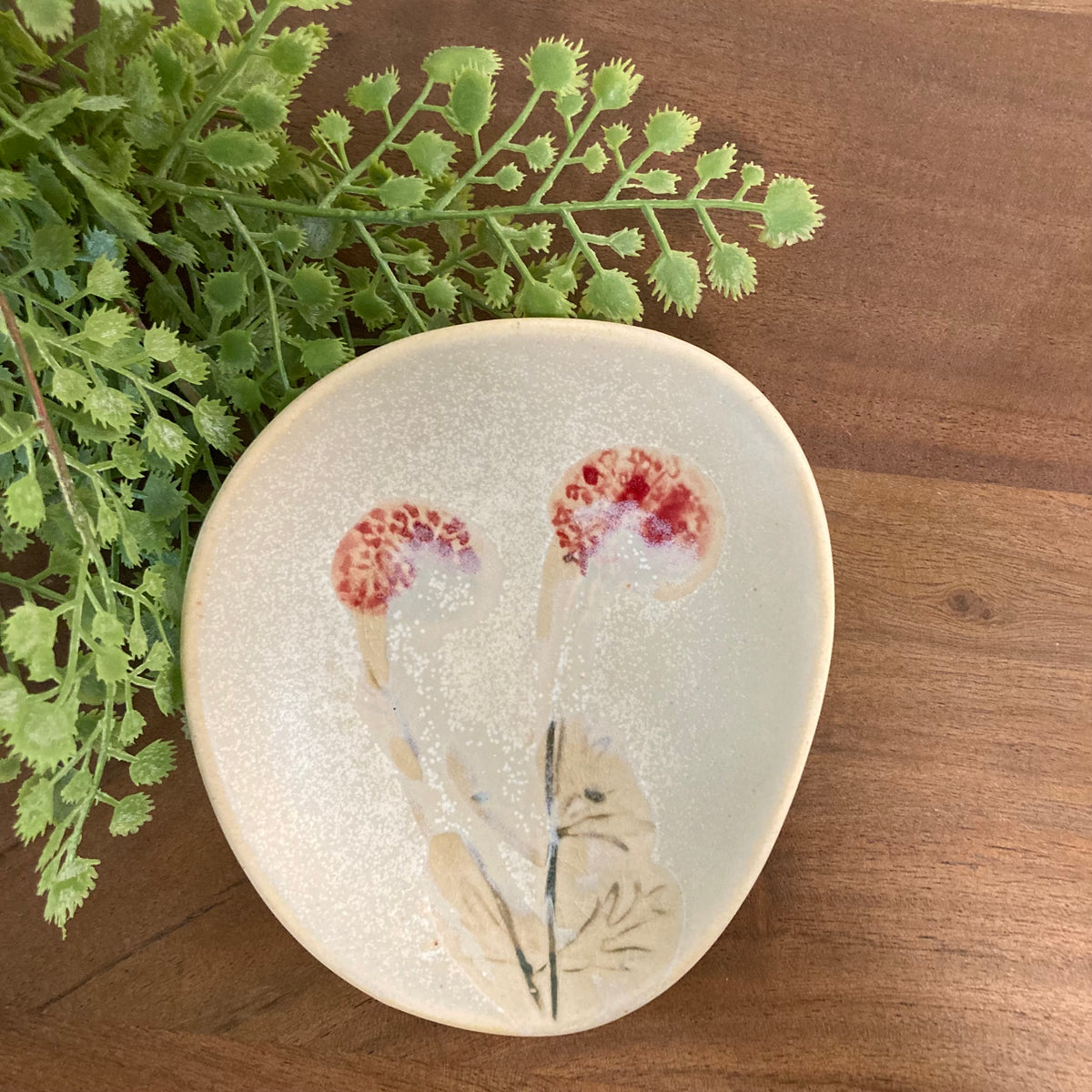 Multicolor Floral Stoneware Plate, Organic Shape