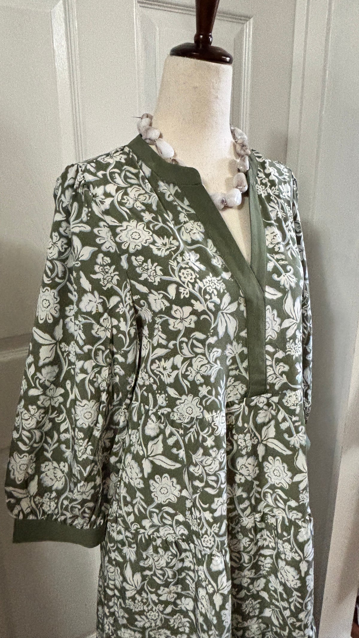 Green Ivory Floral Midi Dress