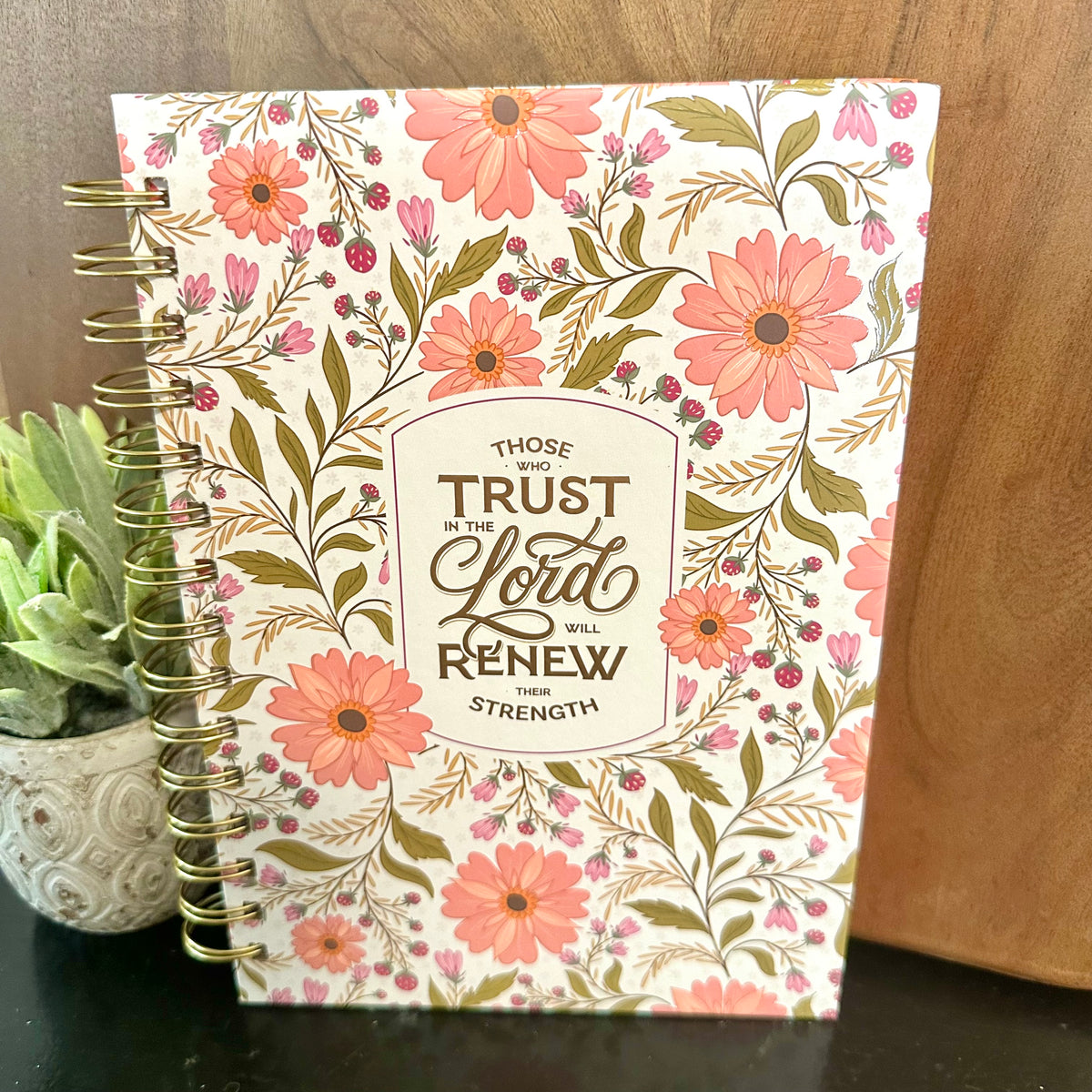 Trust Coral Floral Spiral Journal - Isaiah 40:31